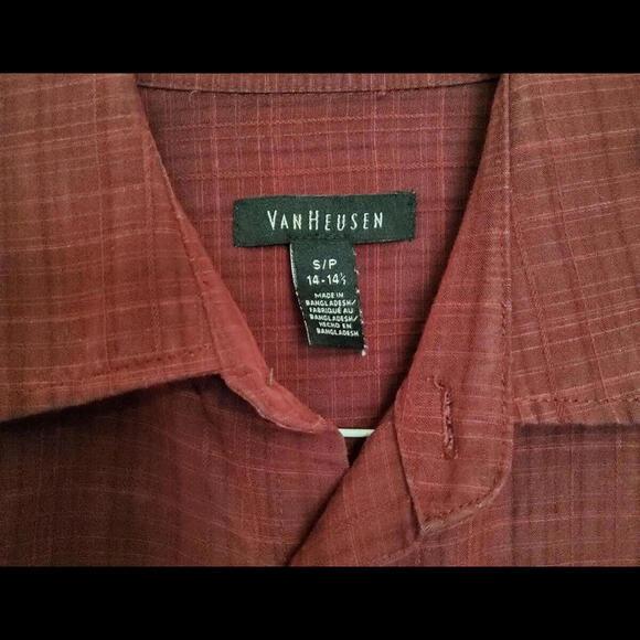 VanHeusen Mens Burgundy Red Button Up Short Sleeve Collar Smal 14-14.5 - Picture 3 of 6